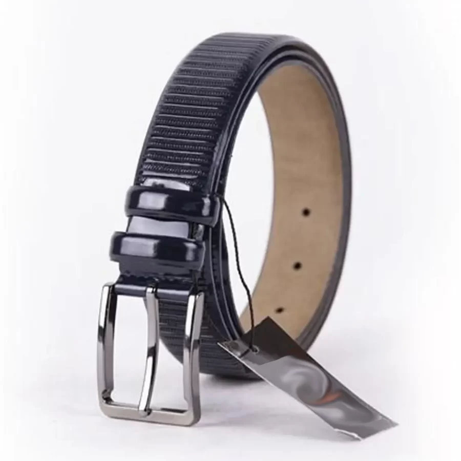 Navy Blue Mens Belt Dress Patent Leather ST01413 3