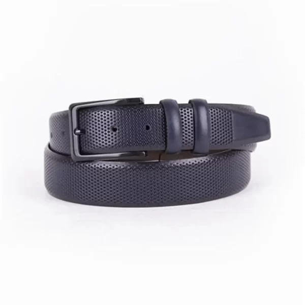 Navy Blue Mens Belt Dress Perforated Leather ST01428 7