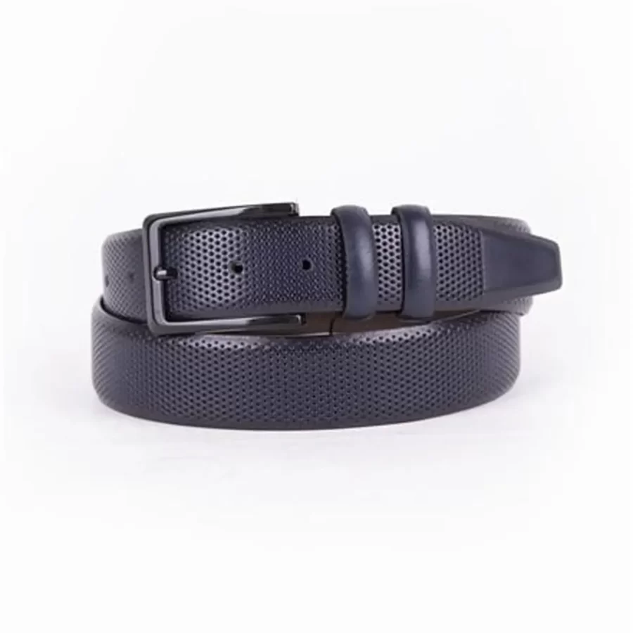 Navy Blue Mens Belt Dress Perforated Leather ST01428 7