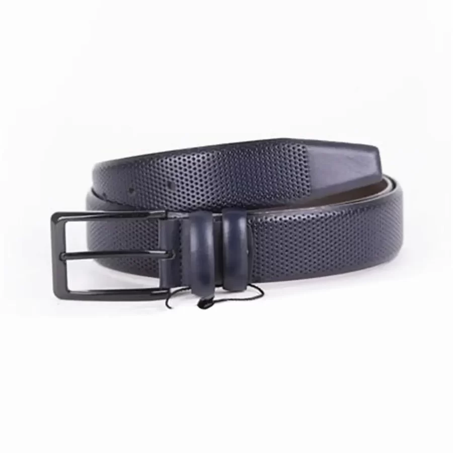 Navy Blue Mens Belt Dress Perforated Leather ST01428 8