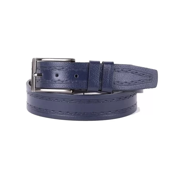 Navy Blue Mens Belt Dress Stitched Leather ST01092 7