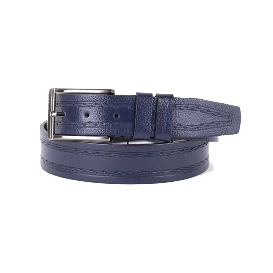 Buy Navy Blue Mens Belt Dress Stitched Leather - LeatherBeltsOnline.com