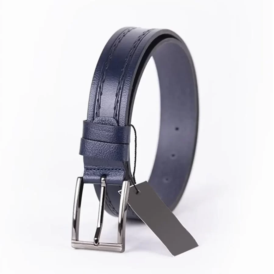 Navy Blue Mens Belt Dress Stitched Leather ST01092 9