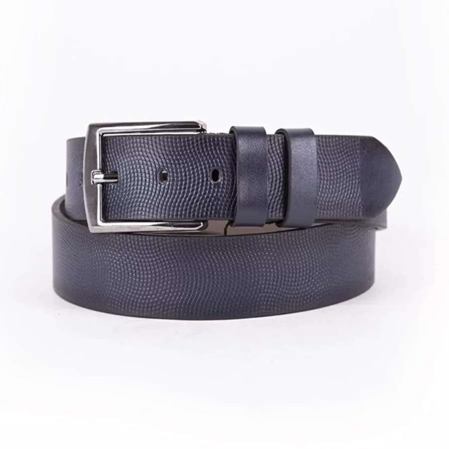 Navy Blue Mens Belt For Jeans Embossed Calf Leather ST00923 1