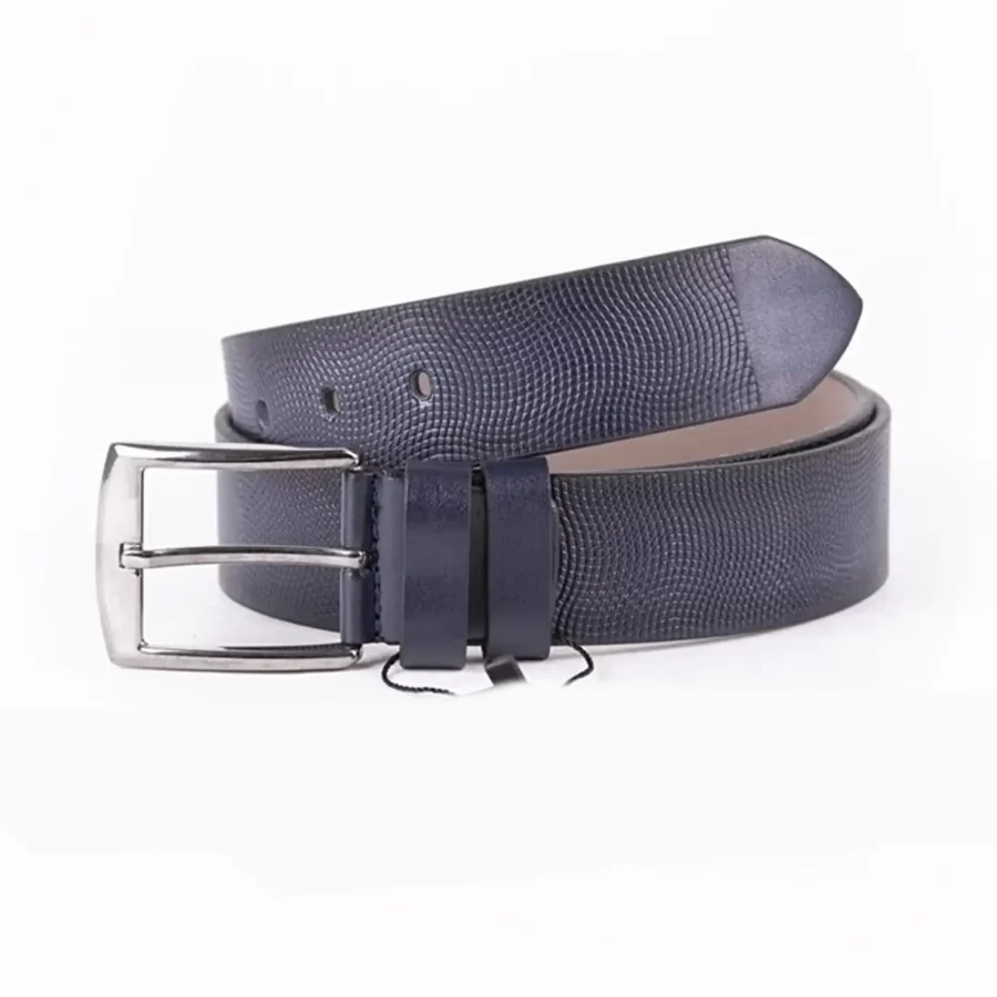 Navy Blue Mens Belt For Jeans Embossed Calf Leather ST00923 2