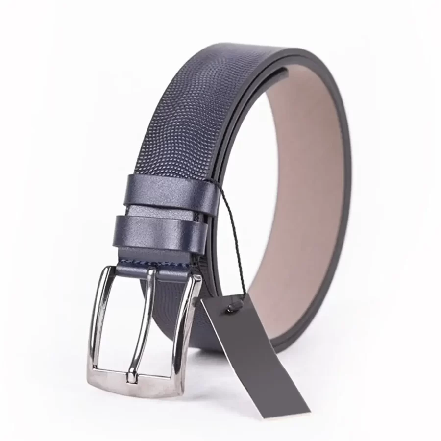 Navy Blue Mens Belt For Jeans Embossed Calf Leather ST00923 3