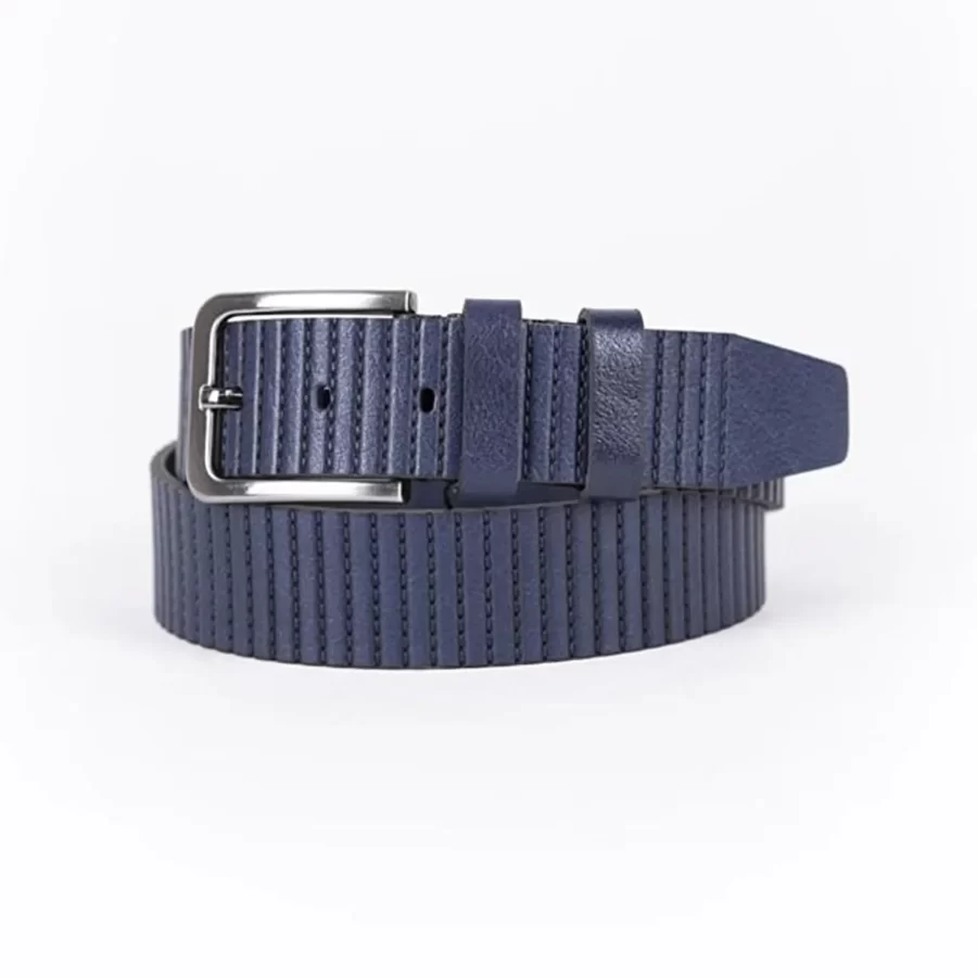Navy Blue Mens Belt For Jeans Line Textured Calfskin ST01314 4