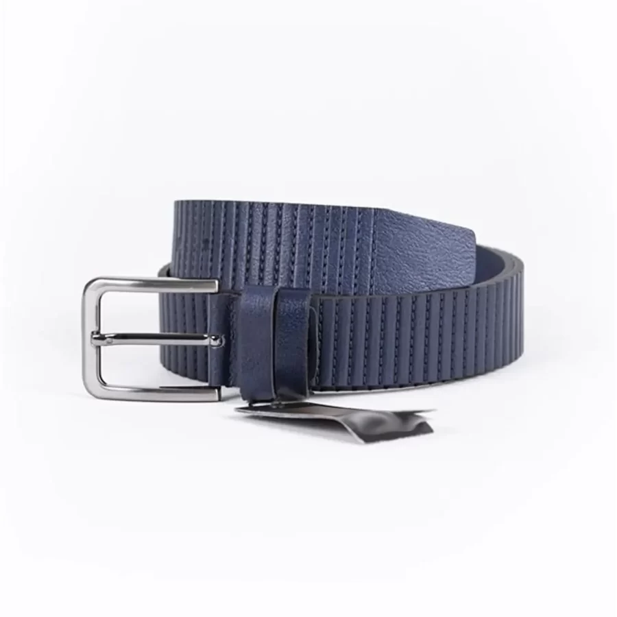Navy Blue Mens Belt For Jeans Line Textured Calfskin ST01314 5