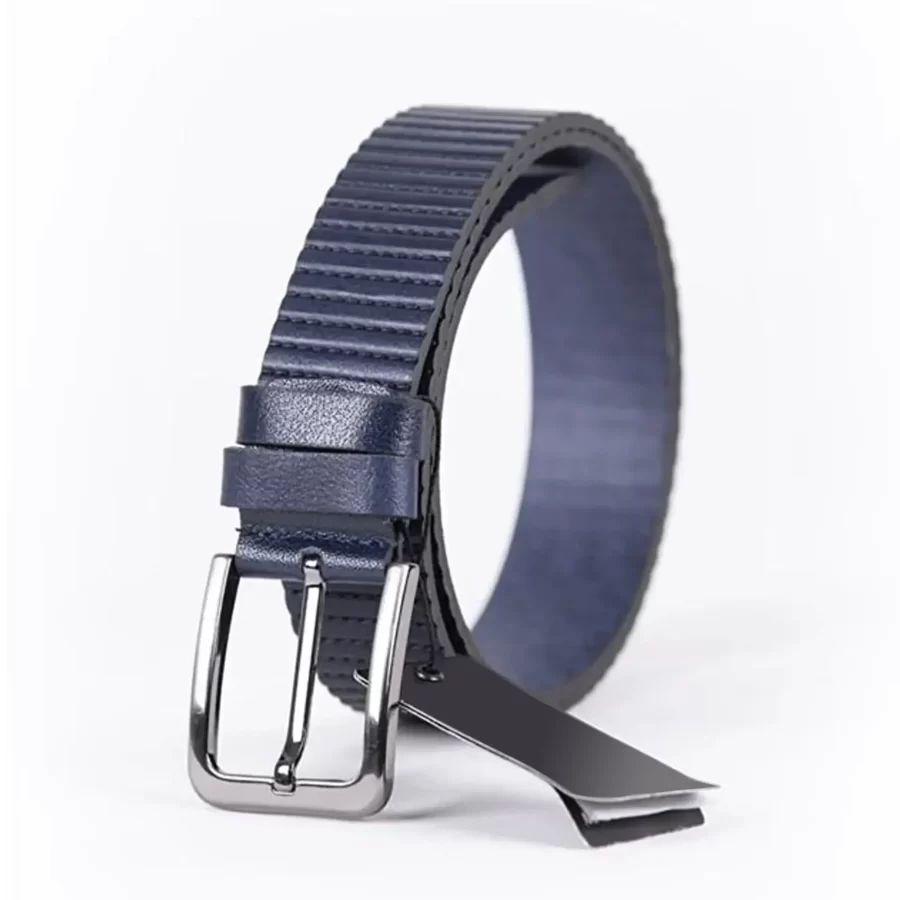Navy Blue Mens Belt For Jeans Line Textured Calfskin ST01314 6
