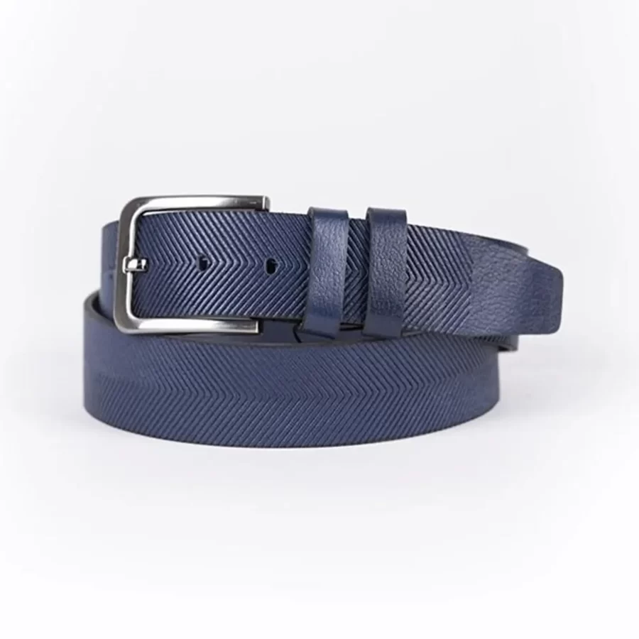 Navy Blue Mens Belt For Jeans Wide Weave Texture Leather ST01338 4