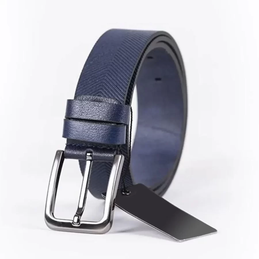 Navy Blue Mens Belt For Jeans Wide Weave Texture Leather ST01338 6