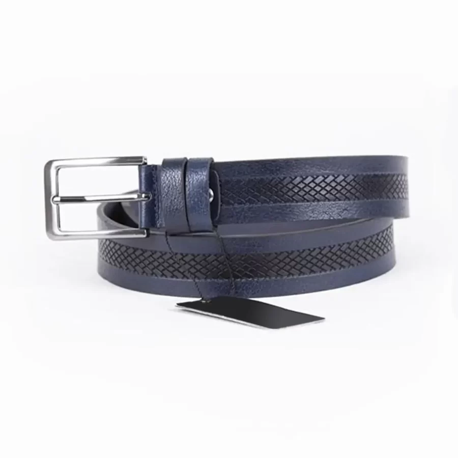 Navy Blue Mens Belt For Suit Laser Cut Leather ST00774 1