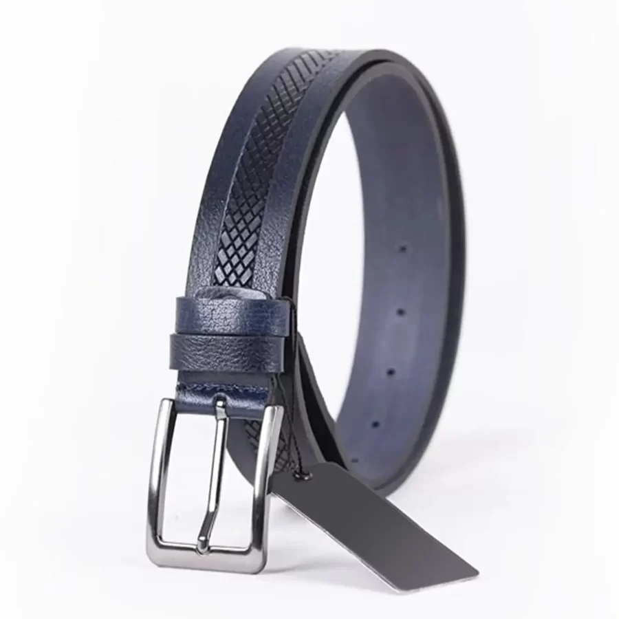Navy Blue Mens Belt For Suit Laser Cut Leather ST00774 2