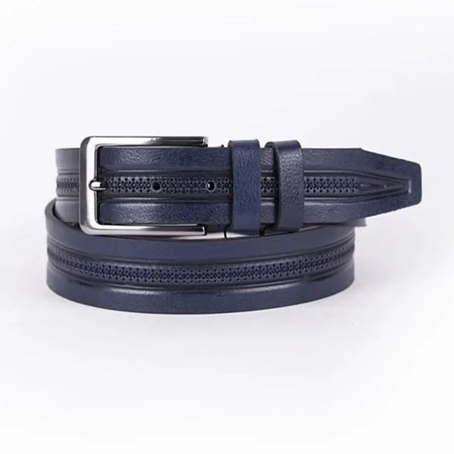 Navy Blue Mens Belt For Suit Laser Cut Leather ST00777 3