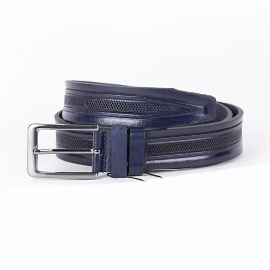 Navy Blue Mens Belt For Suit Laser Cut Leather ST00780 1