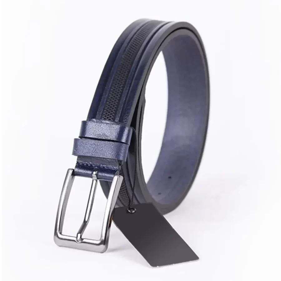 Navy Blue Mens Belt For Suit Laser Cut Leather ST00780 2
