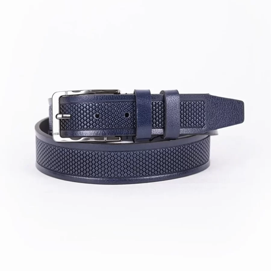 Navy Blue Mens Belt For Suit Laser Cut Leather ST01087 1
