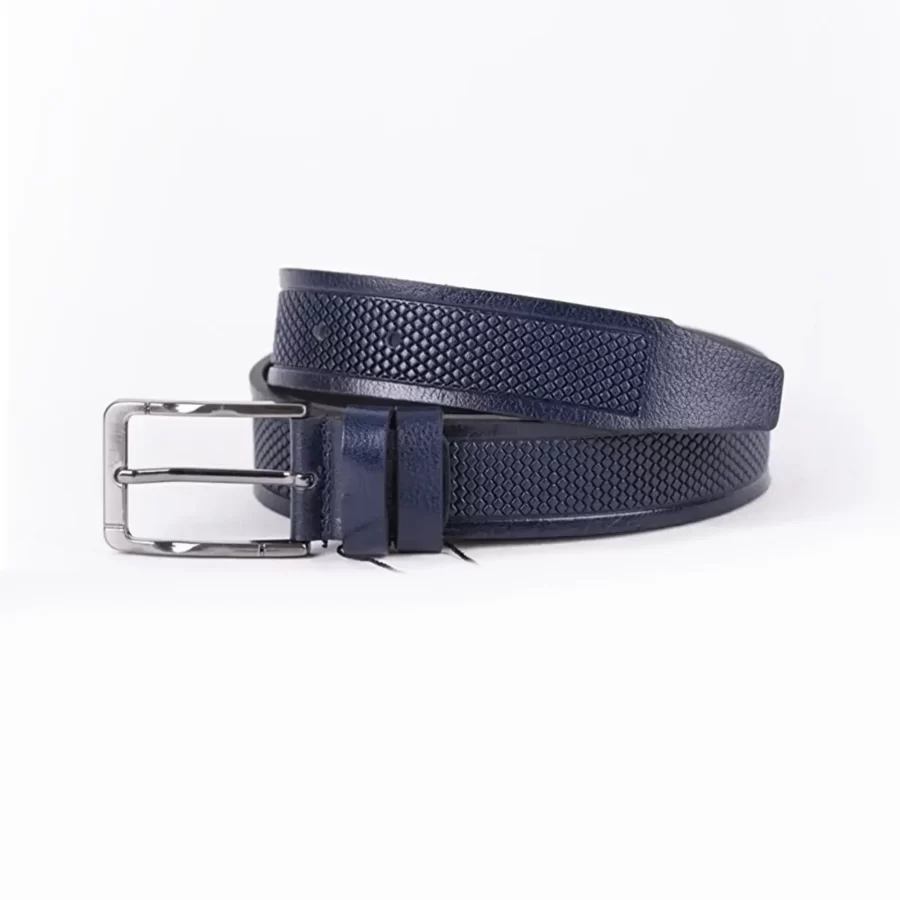 Navy Blue Mens Belt For Suit Laser Cut Leather ST01087 2