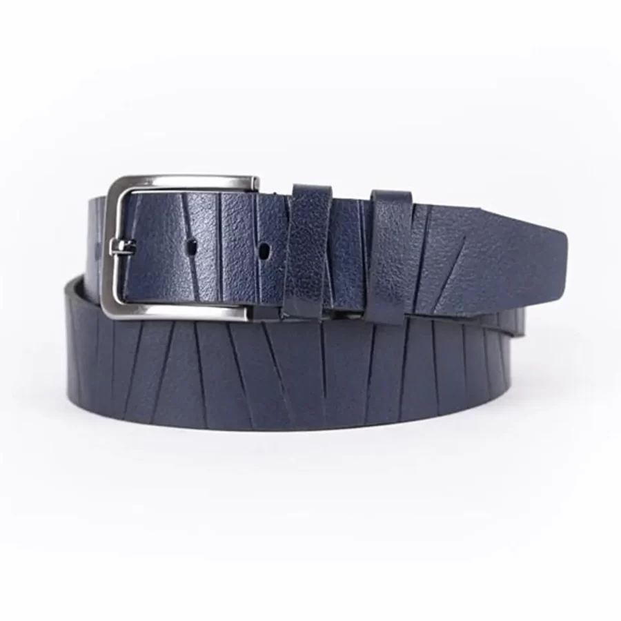 Navy Blue Mens Belt For Suit Line Textured Calfskin ST00813 4