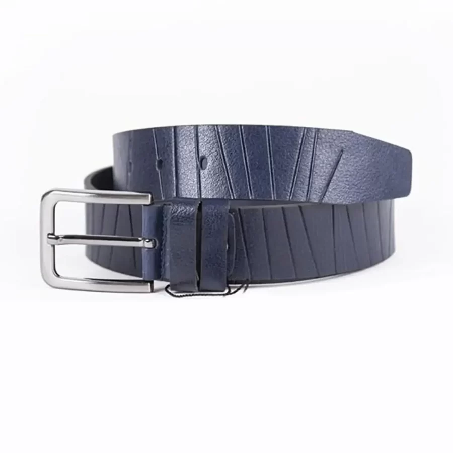 Navy Blue Mens Belt For Suit Line Textured Calfskin ST00813 5