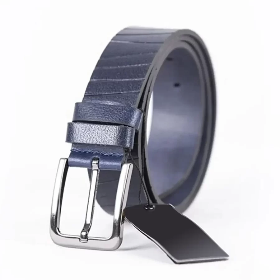 Navy Blue Mens Belt For Suit Line Textured Calfskin ST00813 6