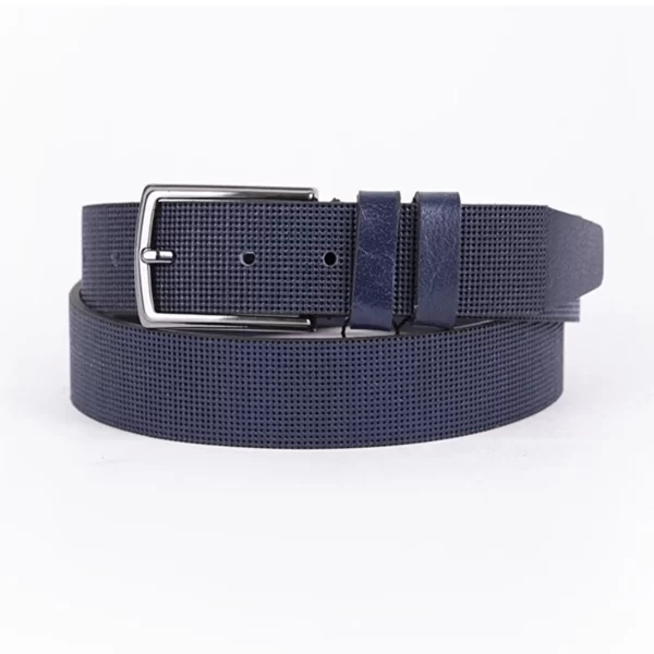 Navy Blue Mens Belt For Suit Perforated Leather ST00783 4