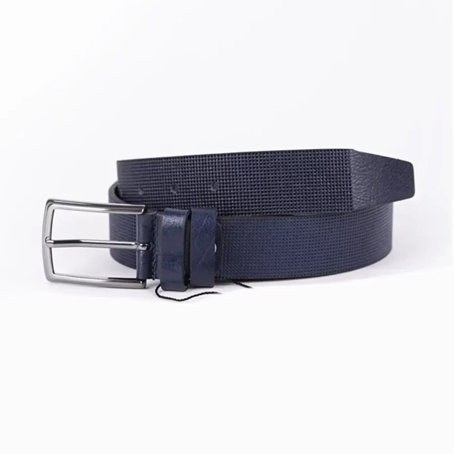 Navy Blue Mens Belt For Suit Perforated Leather ST00783 5