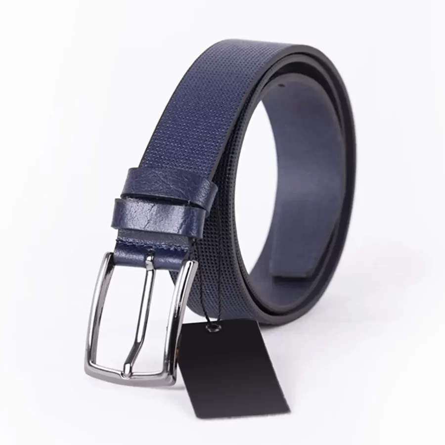 Navy Blue Mens Belt For Suit Perforated Leather ST00783 6