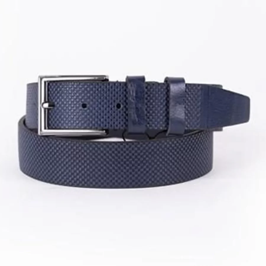 Navy Blue Mens Belt For Suit Perforated Leather ST01055 4