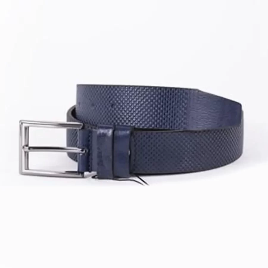Navy Blue Mens Belt For Suit Perforated Leather ST01055 5