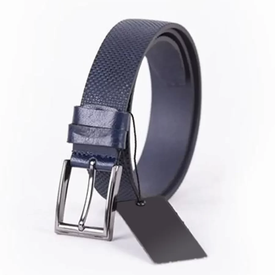 Navy Blue Mens Belt For Suit Perforated Leather ST01055 6
