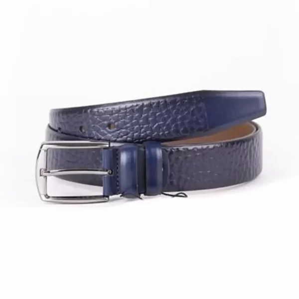 Navy Blue Mens Belt For Trousers Genuine Leather With Texture ST01518 4