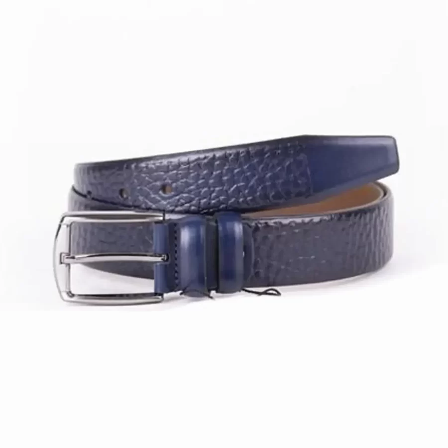 Navy Blue Mens Belt For Trousers Genuine Leather With Texture ST01518 4