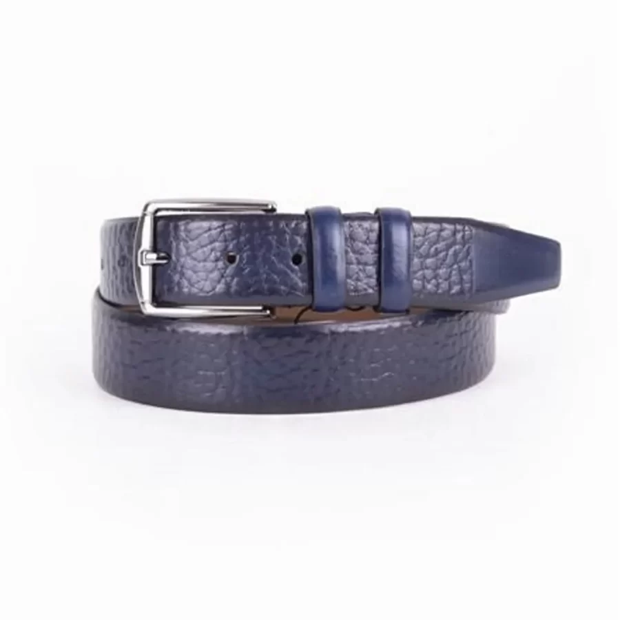 Navy Blue Mens Belt For Trousers Genuine Leather With Texture ST01518 5