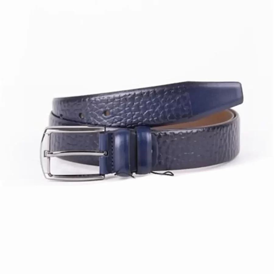 Navy Blue Mens Belt For Trousers Genuine Leather With Texture ST01518 6