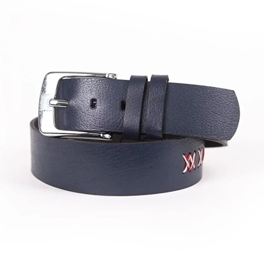 Navy Blue Mens Belt Wide Casual Grain Leather ST00873 4