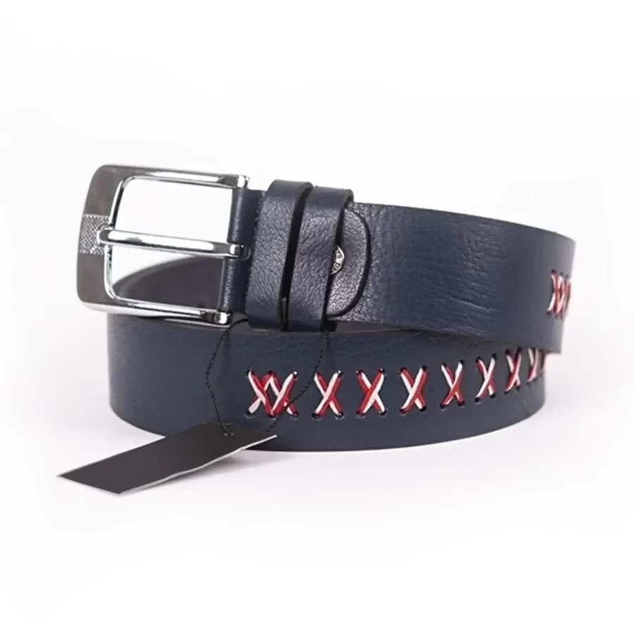 Navy Blue Mens Belt Wide Casual Grain Leather ST00873 5