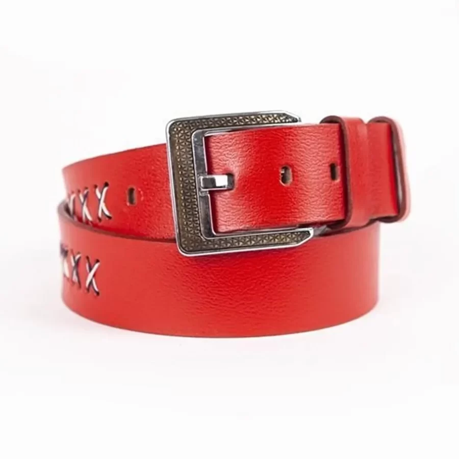 Red Mens Belt Wide Casual Grain Leather ST00873 1