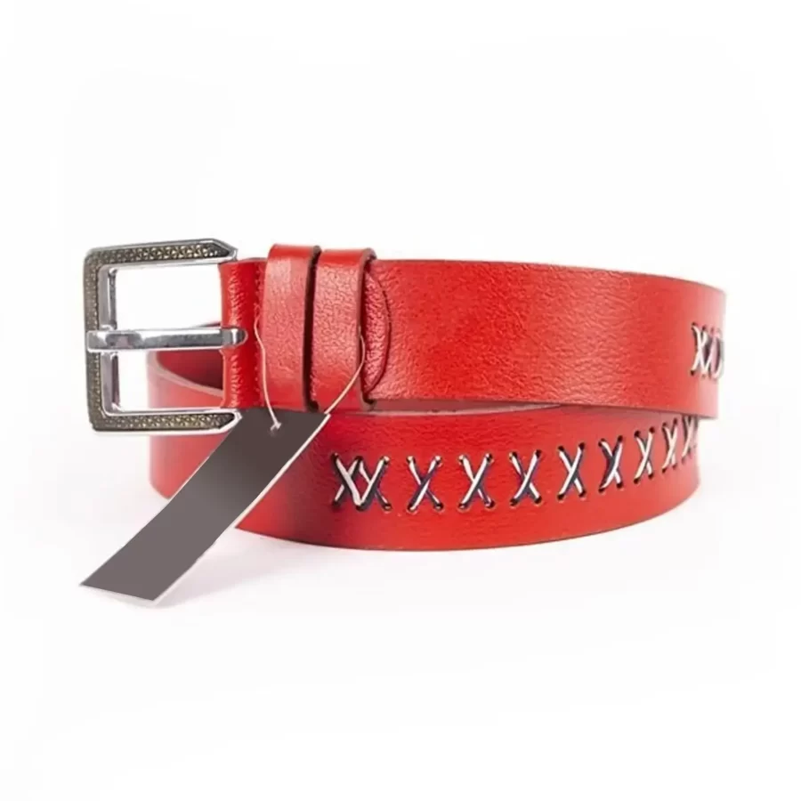 Red Mens Belt Wide Casual Grain Leather ST00873 2