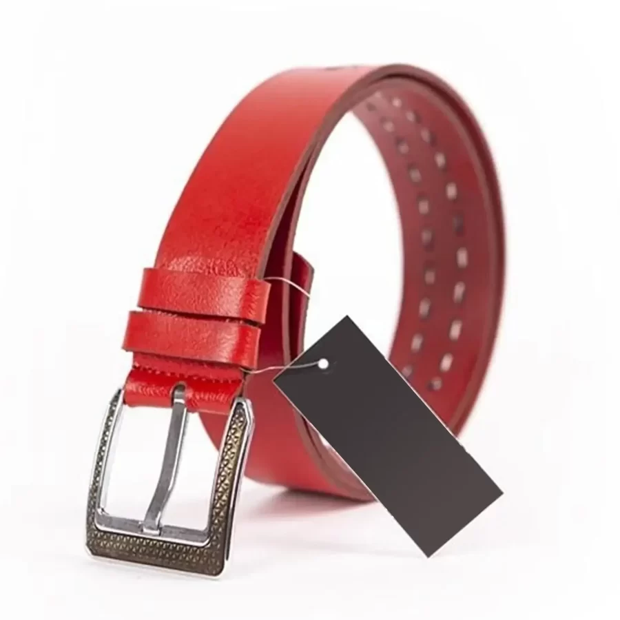 Red Mens Belt Wide Casual Grain Leather ST00873 3