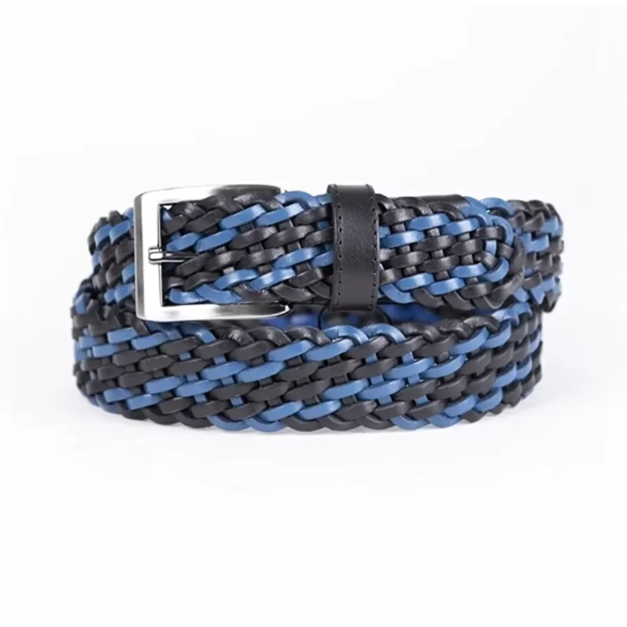 Royal Blue Black Mens Belt For Jeans Buffalo Braided Leather ST00808 1