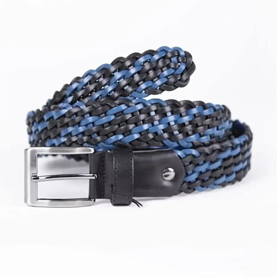Royal Blue Black Mens Belt For Jeans Buffalo Braided Leather ST00808 2