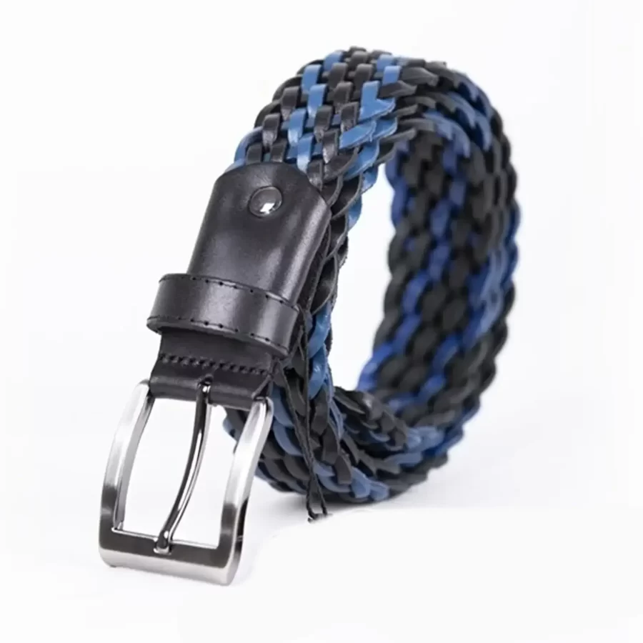 Royal Blue Black Mens Belt For Jeans Buffalo Braided Leather ST00808 3