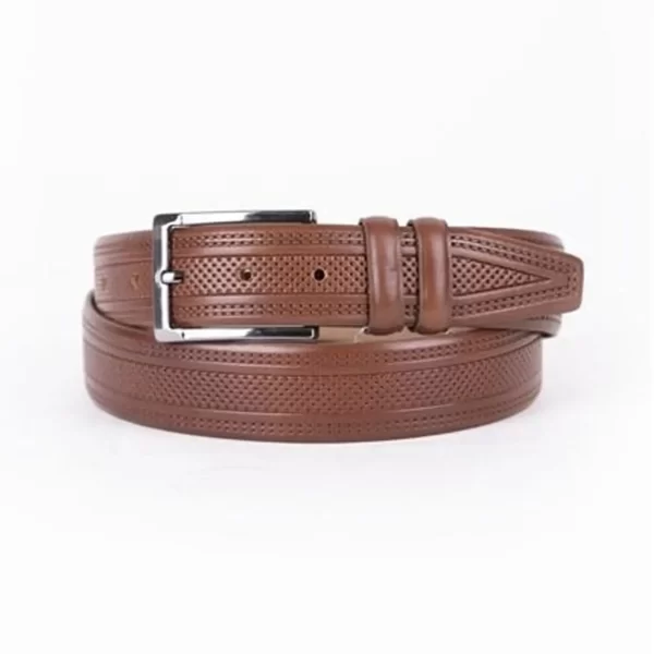 Tan Mens Belt Dress Embossed Calf Leather ST01509 7