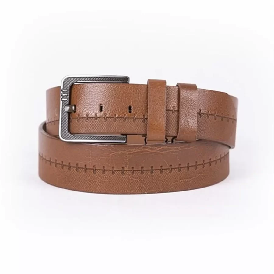 Tan Mens Belt For Jeans Wide Grain Leather ST01290 4