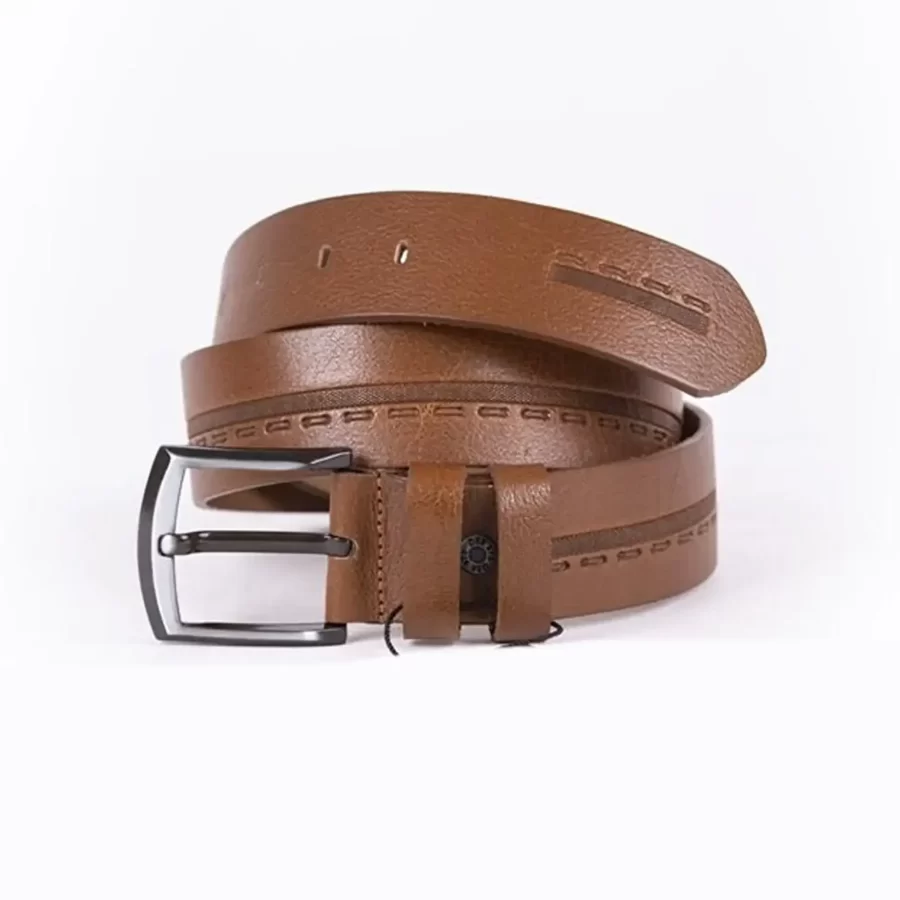 Tan Mens Belt For Jeans Wide Laser Cut Leather ST01272 2