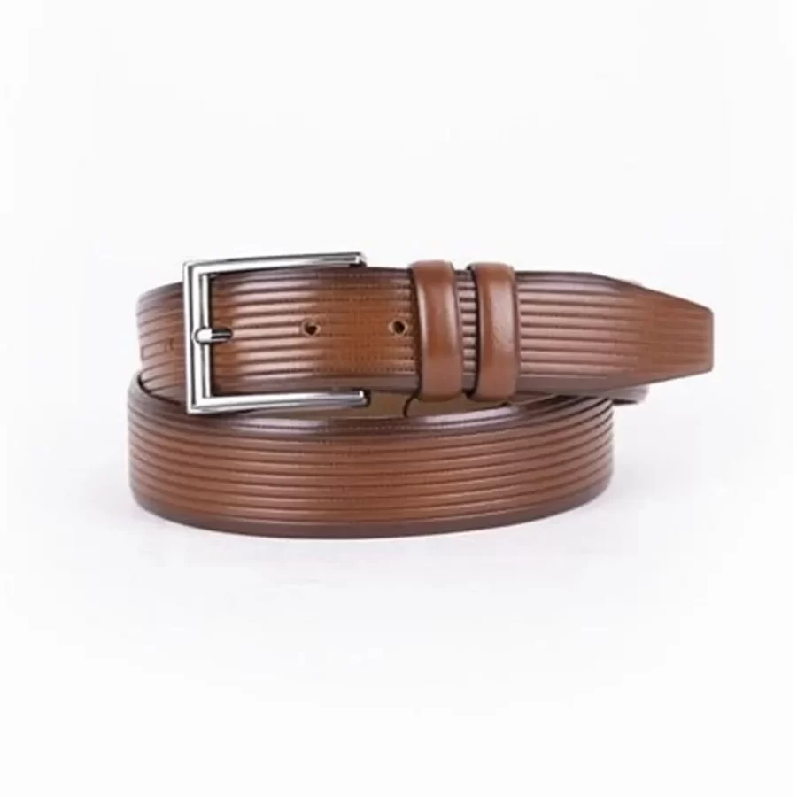 Tan Mens Belt For Trousers Genuine Leather With Lines ST01495 1