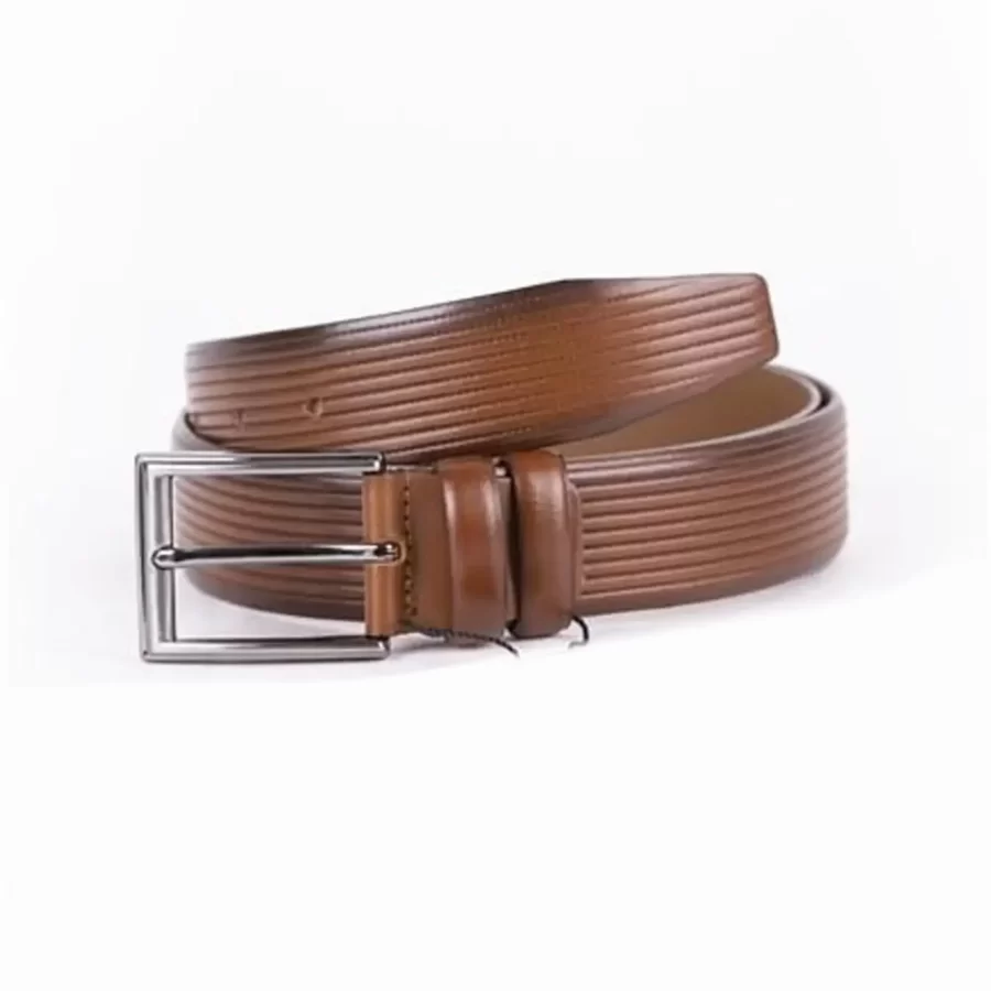 Tan Mens Belt For Trousers Genuine Leather With Lines ST01495 2