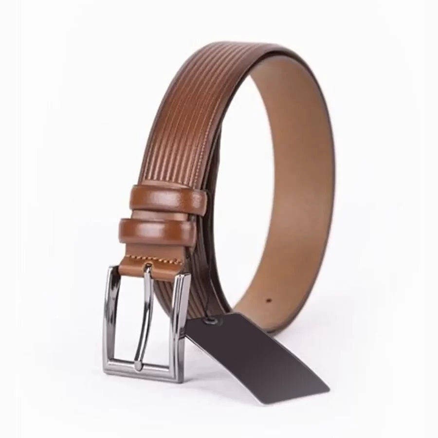 Tan Mens Belt For Trousers Genuine Leather With Lines ST01495 3