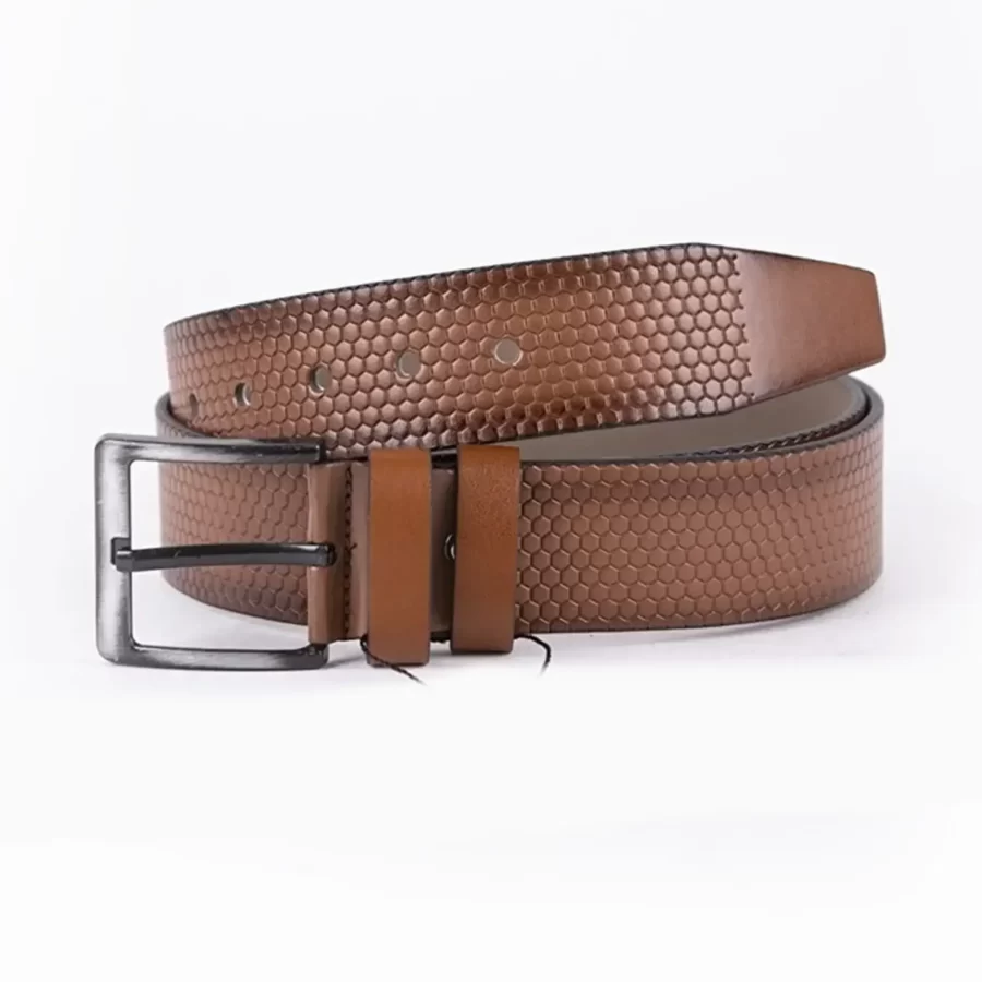 Tan Mens Vegan Leather Belt For Jeans Wide 4 5 cm ST00959 5